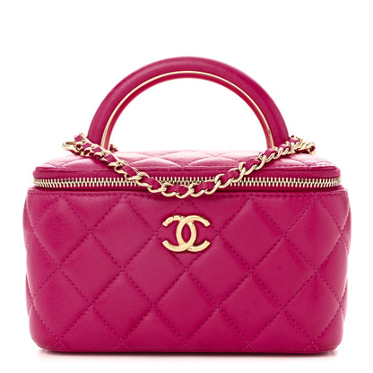Chanel Lambskin Quilted Small Charming Top Handle Vanity Case With Chain Dark Pink 1 of 11