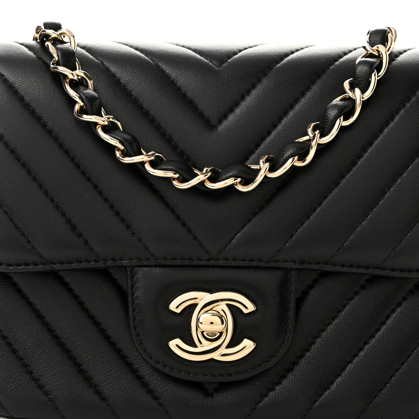 Lambskin Chevron Quilted Mini Square Flap Black
