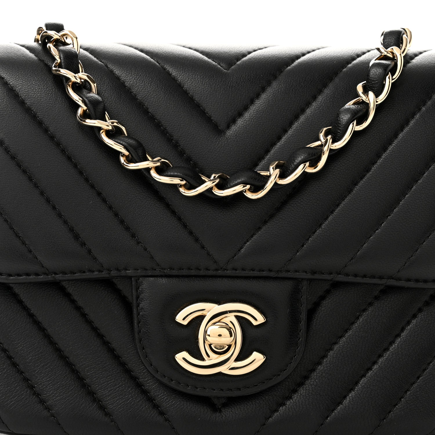 Chanel Lambskin Chevron Quilted Mini Square Flap Black 8 of 11