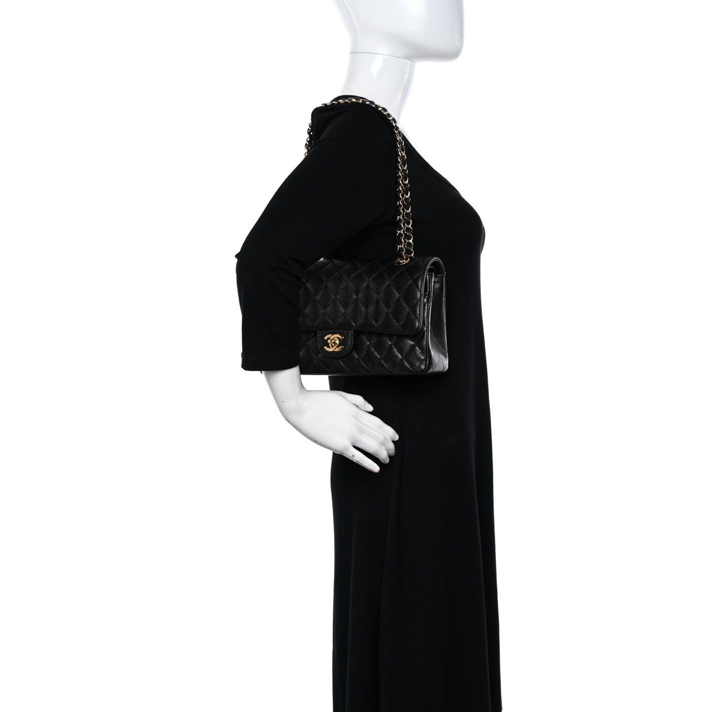 Caviar Quilted Medium Double Flap Black