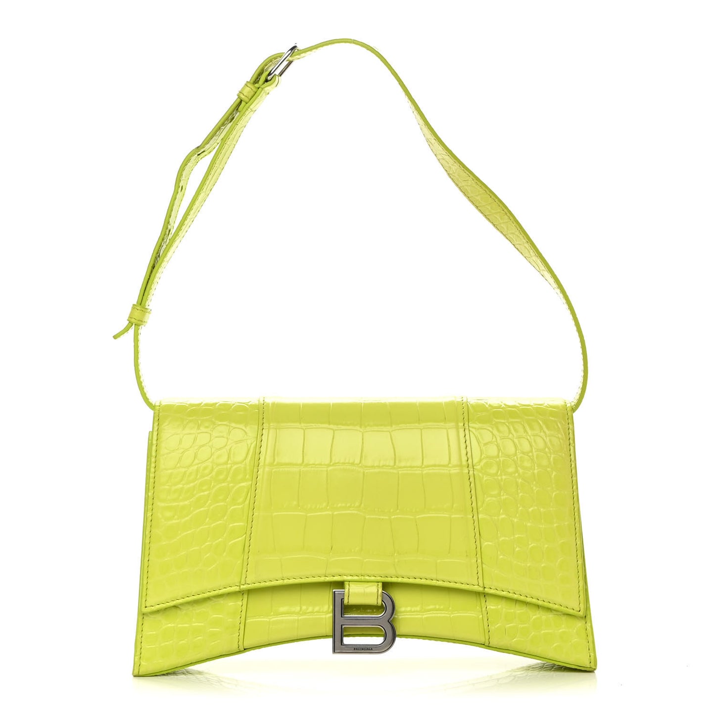 Shiny Calfskin Crocodile Embossed Small Hourglass Sling Shoulder Bag Lime