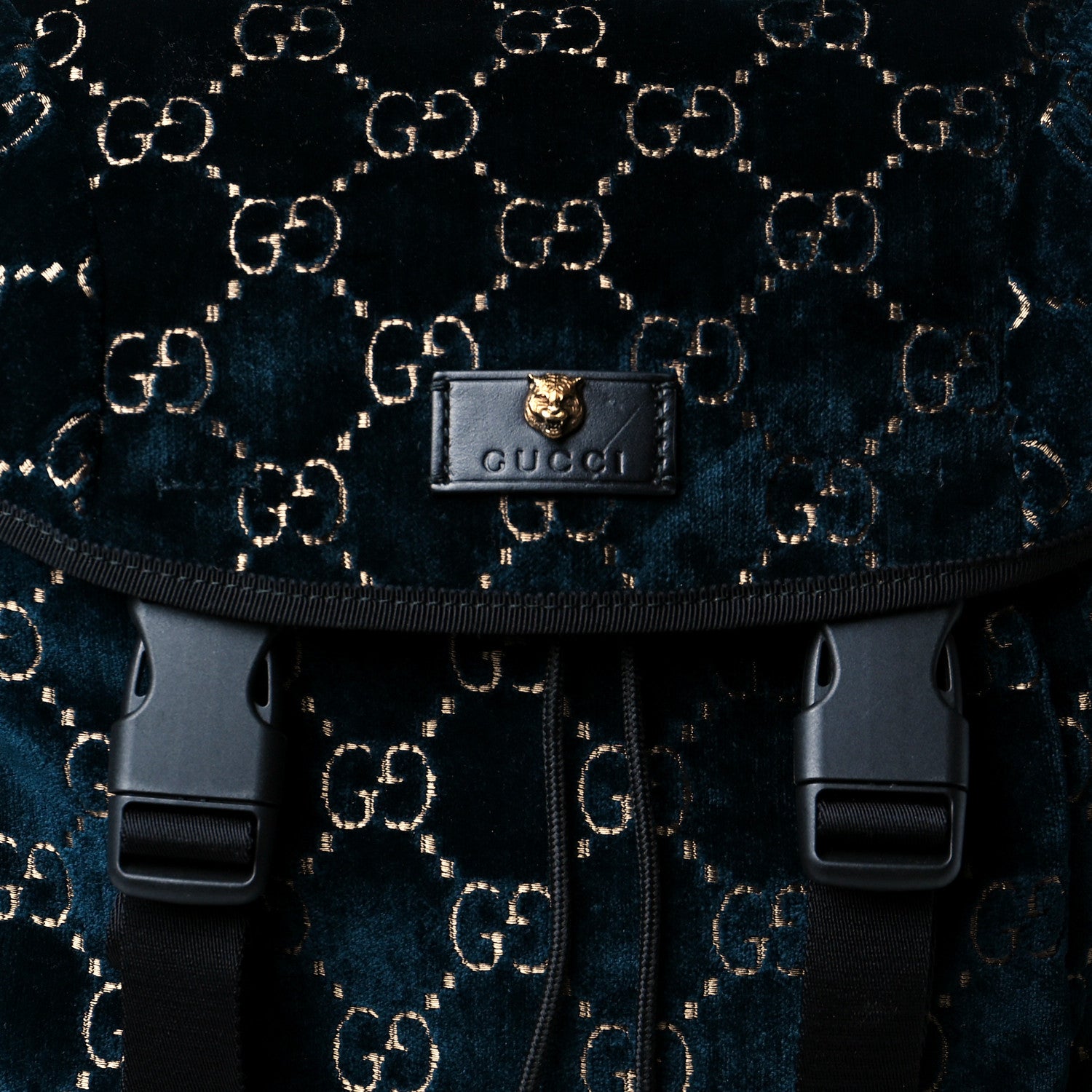 Gucci Velvet GG Monogram Web Medium Double Buckle Backpack Blue Beige Black 8 of 10