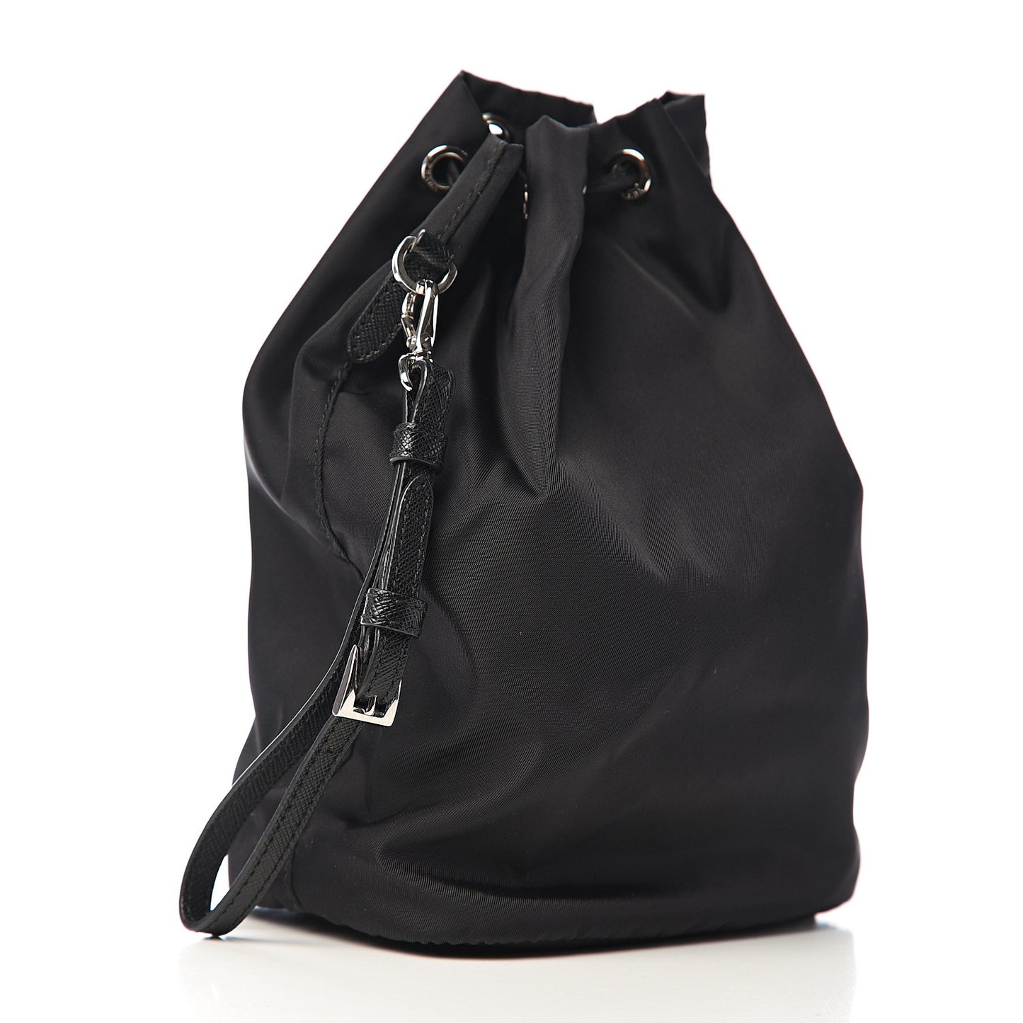 Saffiano Tessuto Nylon Vela Bucket Wristlet Black