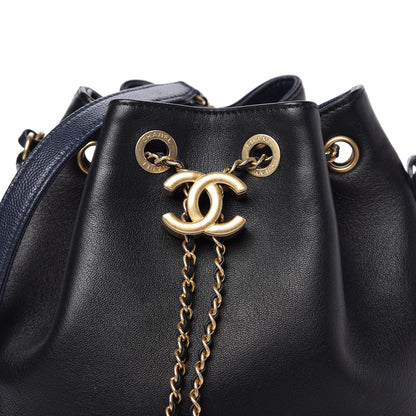 Chanel Lambskin Caviar Lovely Chains Drawstring Bag Black Dark Blue 10 of 12