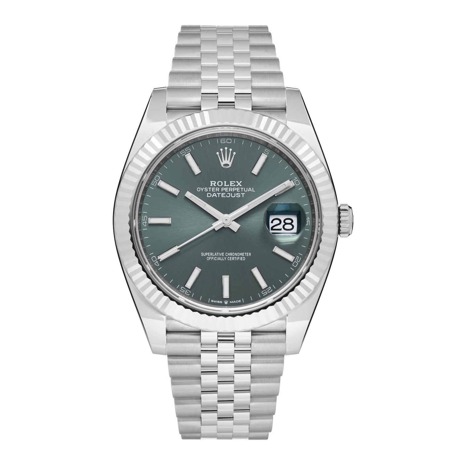 Rolex Stainless Steel 18K White Gold 41mm Oyster Perpetual Datejust Watch Mint Green 126334 1 of 5