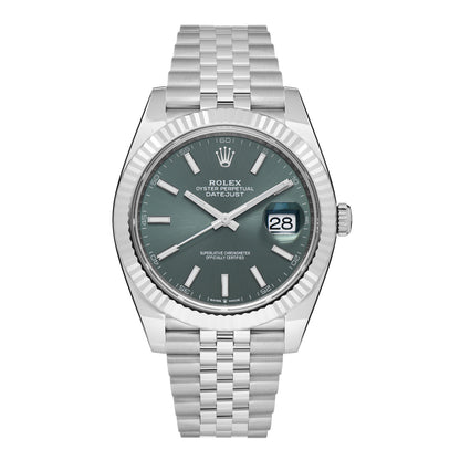 Rolex Stainless Steel 18K White Gold 41mm Oyster Perpetual Datejust Watch Mint Green 126334 1 of 5