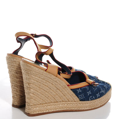 Louis Vuitton Monogram Denim Bow Espadrille Wedges 40 4 of 7