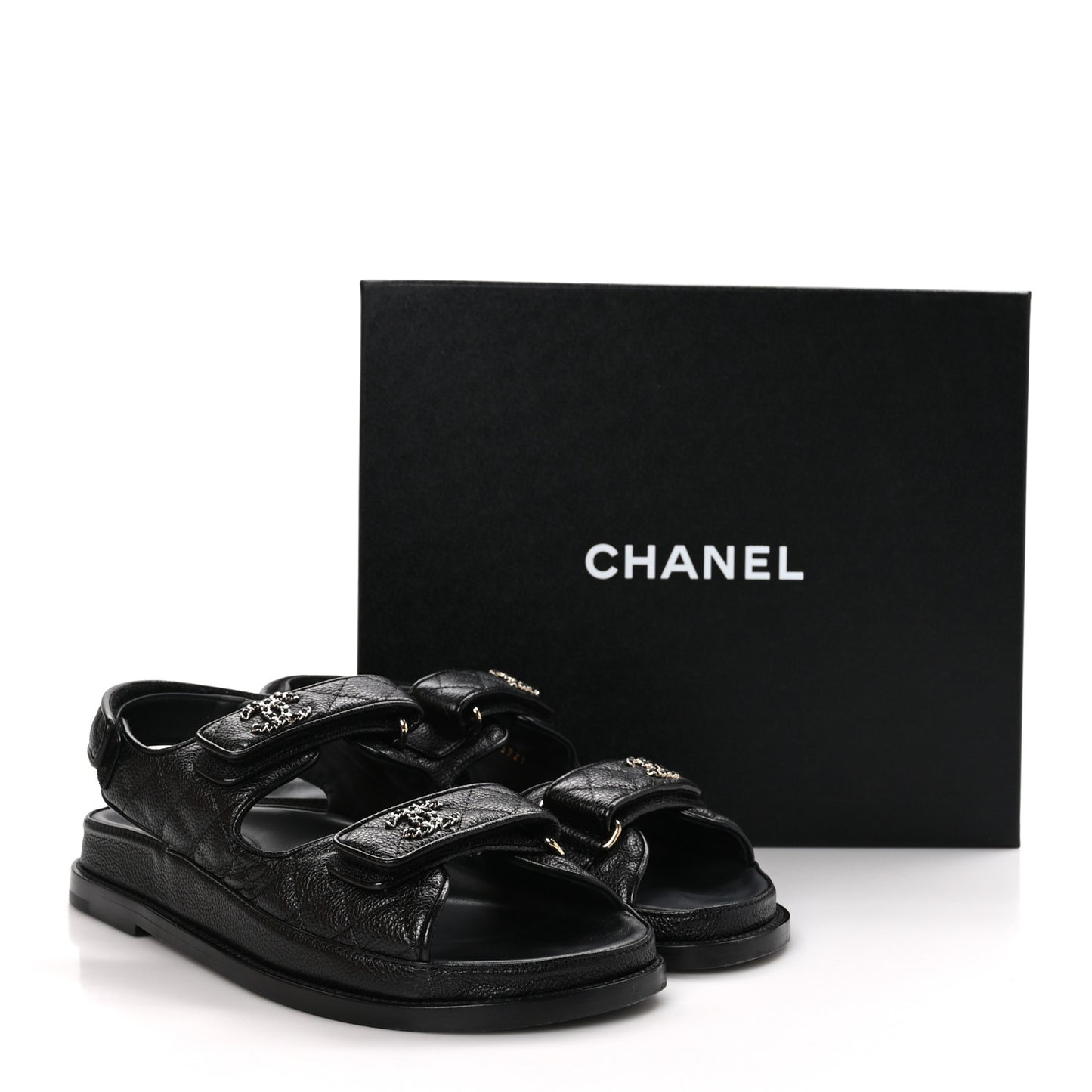 Grained Calfskin Velcro Dad Sandals 39 Black