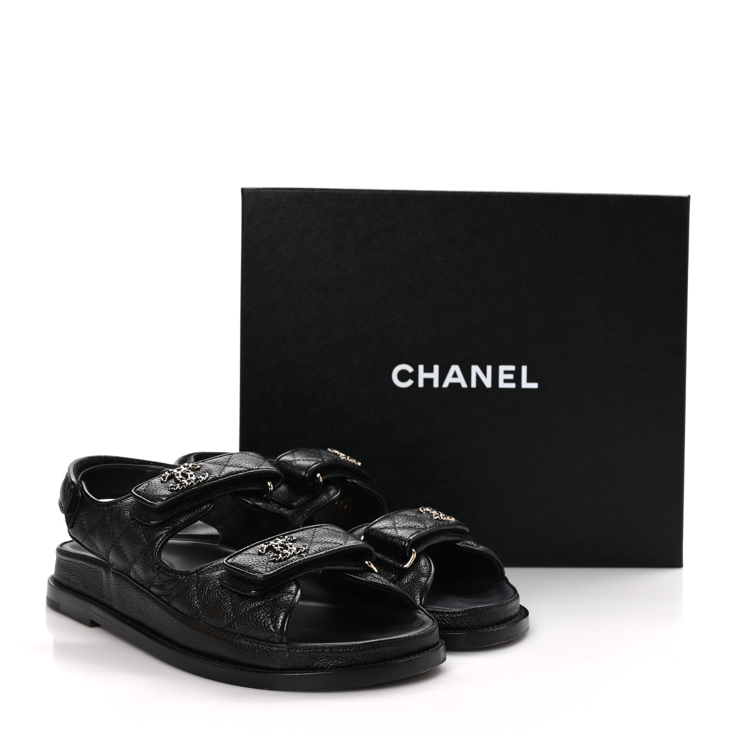 Chanel Grained Calfskin Velcro Dad Sandals 39 Black 12 of 12