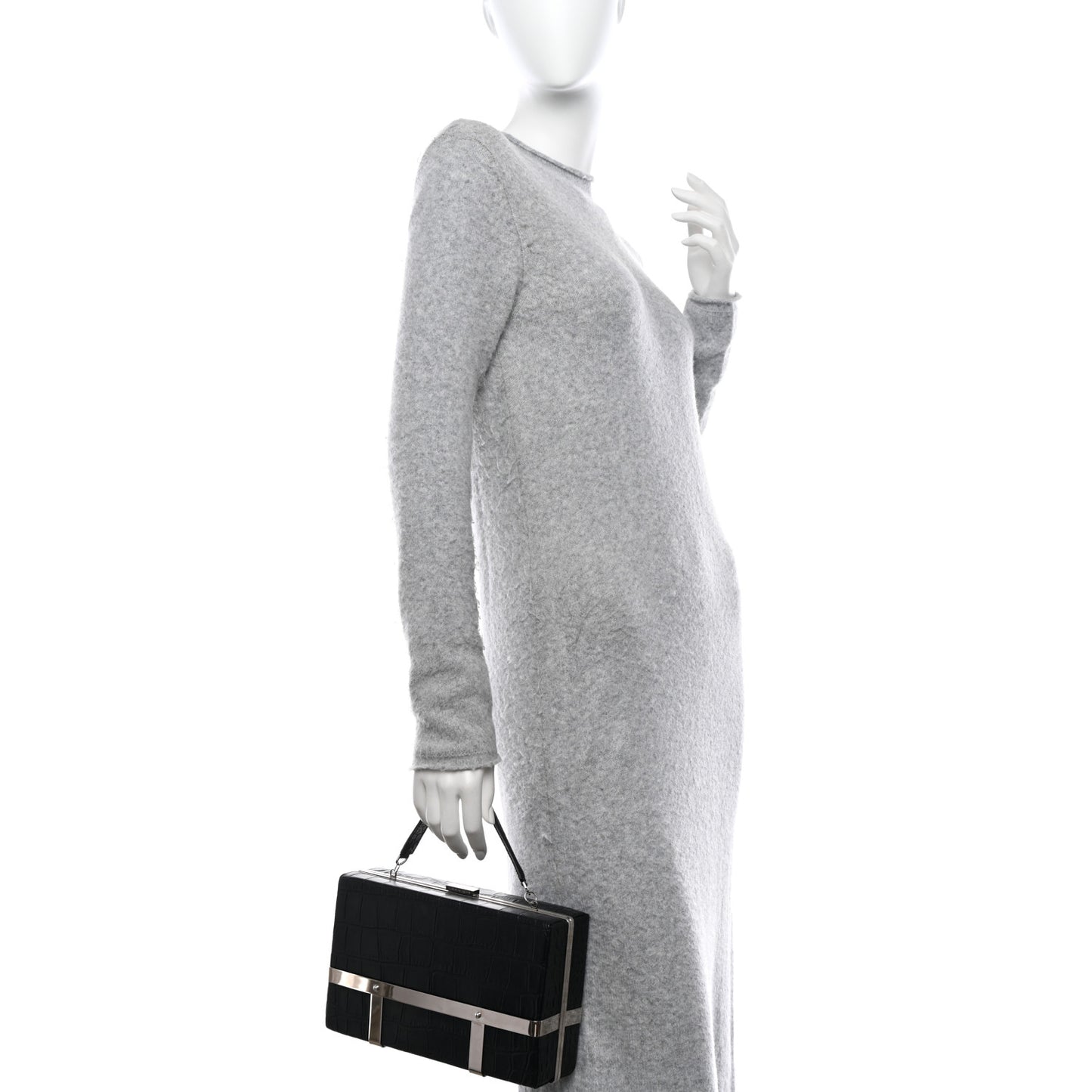 Calfskin Crocodile Stamped Cage Case Black