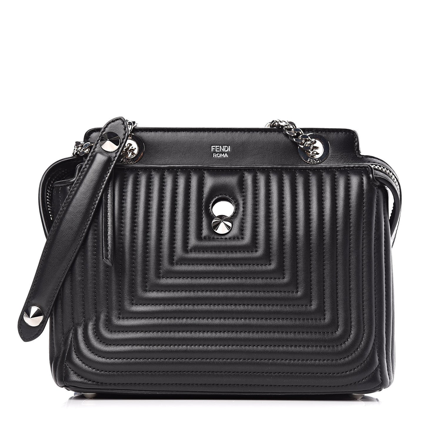 Shiny Nappa Trapuntata Small DotCom Click Chain Satchel Black