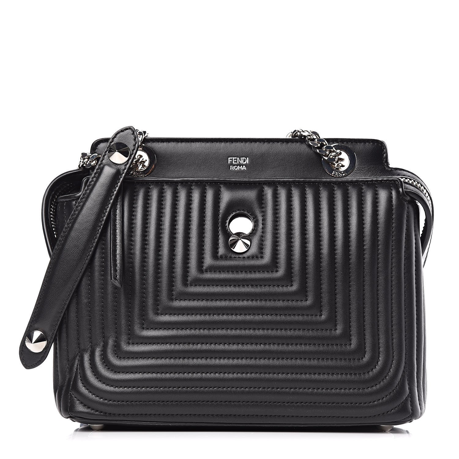 Fendi Shiny Nappa Trapuntata Small DotCom Click Chain Satchel Black 1 of 11