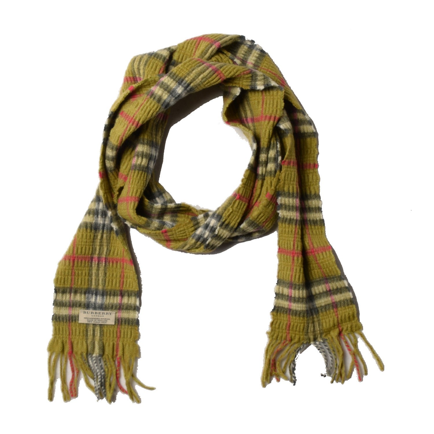 Burberry Wool Cashmere Check Scarf Green 1 of 4