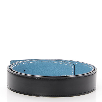 Hermes Box Togo 32mm Reversible Belt Strap 85 Black Blue Jean 2 of 7