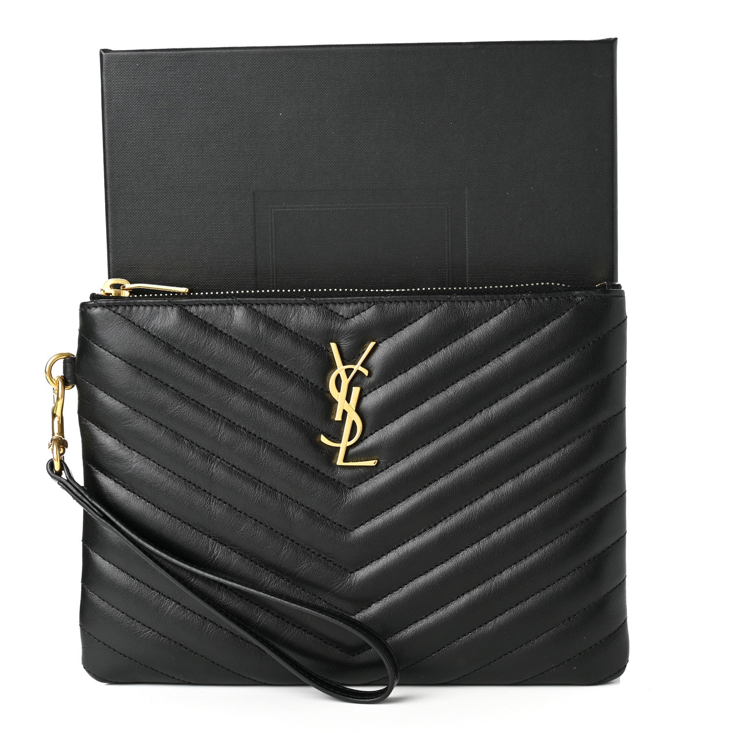 Saint Laurent Calfskin Matelasse Chevron Monogram A5 Wristlet Black 8 of 8