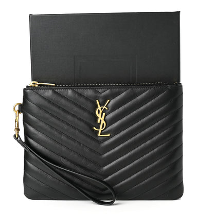 Saint Laurent Calfskin Matelasse Chevron Monogram A5 Wristlet Black 8 of 8