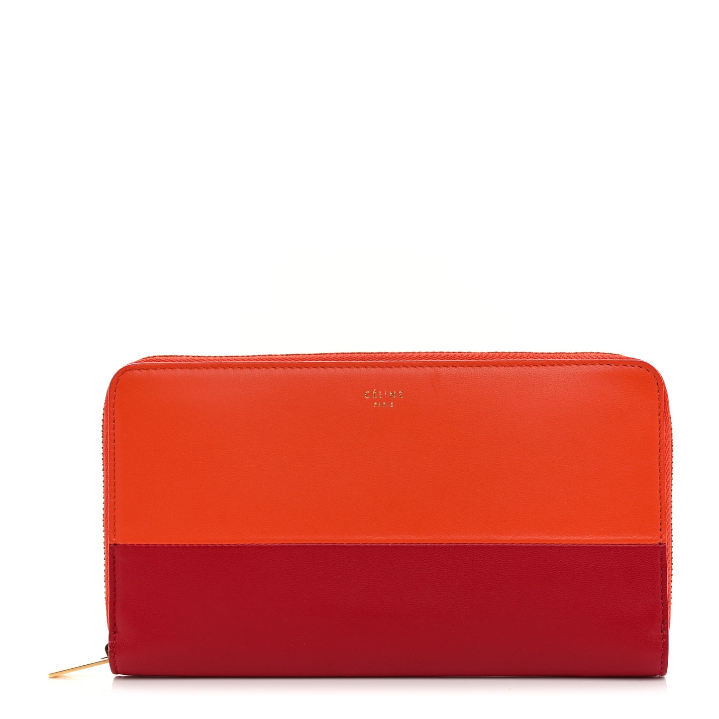Lambskin Large Zip Around Multifunction Wallet Red Orange