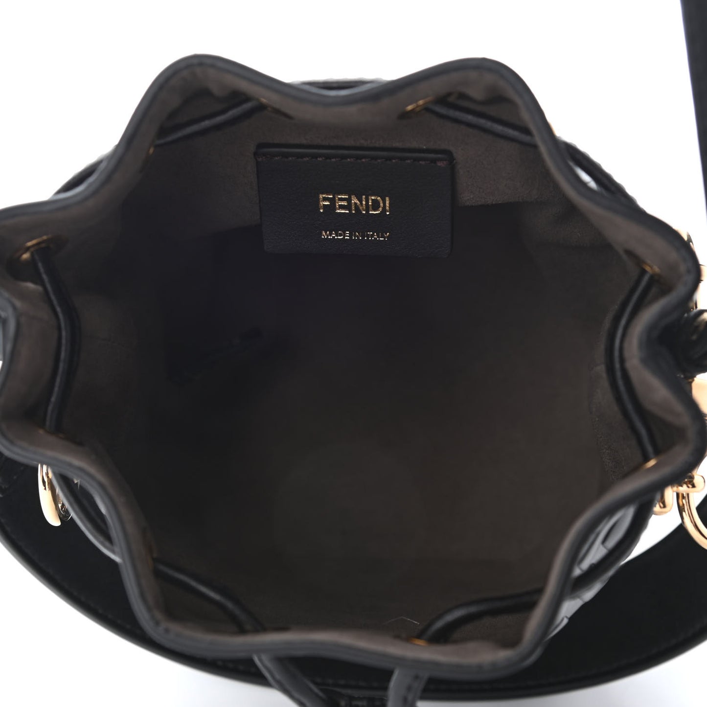 Vitello Liberty F is Fendi FF 1974 Embossed Mini Mon Tresor Bucket Bag Black