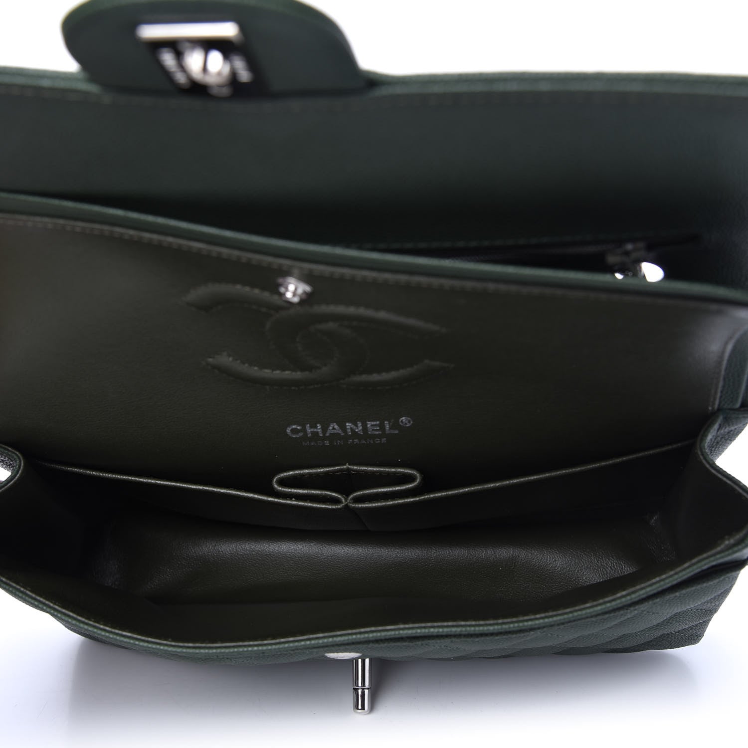 Chanel Caviar Quilted Medium Double Flap Dark Green 5 of 11