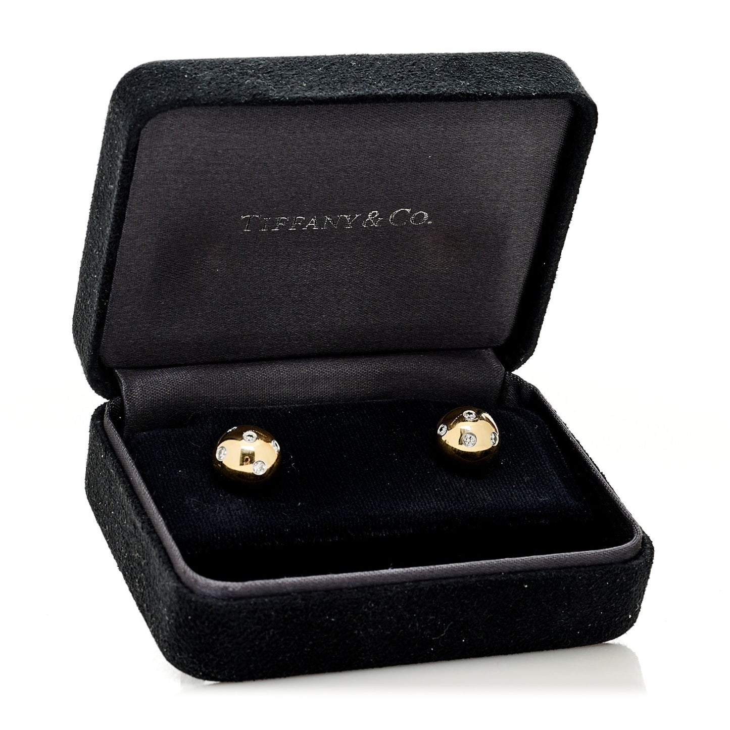18K Yellow Gold Platinum Diamond 10.5mm Etoile Ball Earrings