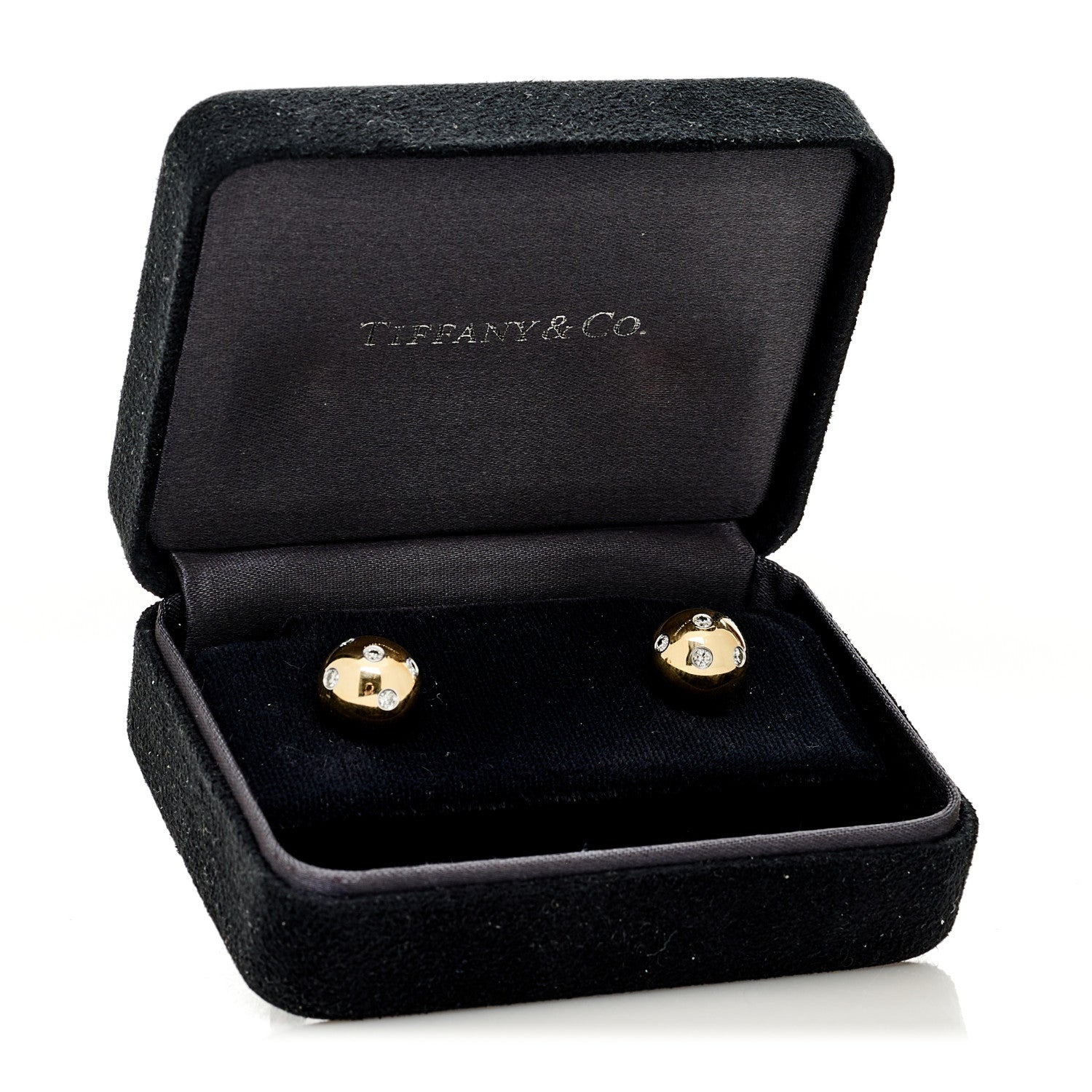 Tiffany 18K Yellow Gold Platinum Diamond 10.5mm Etoile Ball Earrings 5 of 5