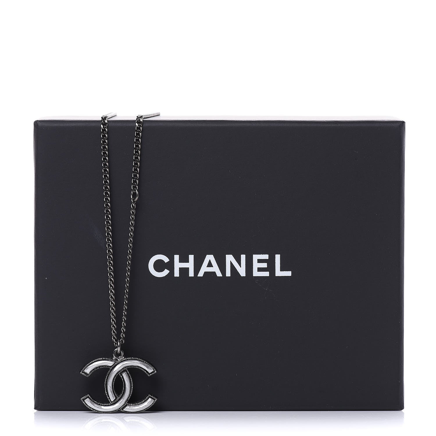 Chanel Ruthenium Enamel CC Necklace Silver 6 of 6