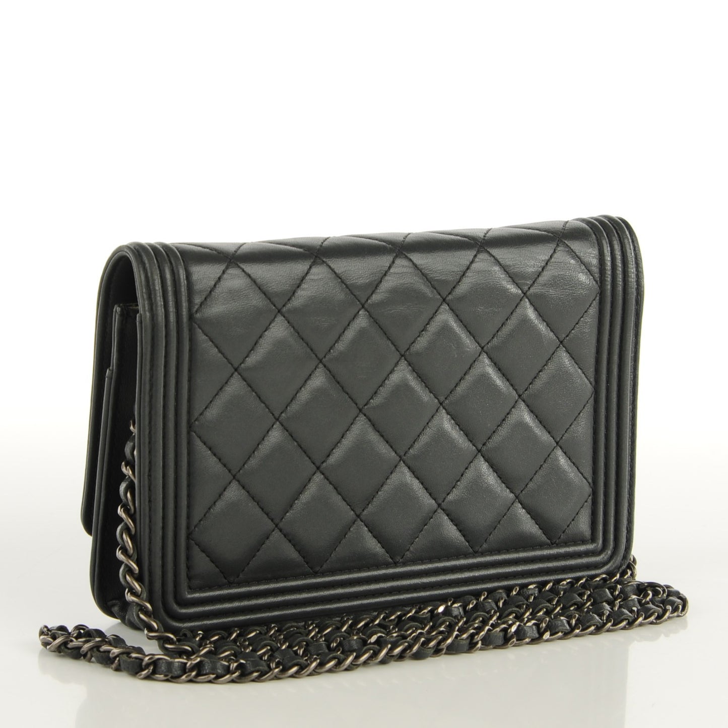 Lambskin Quilted Boy Wallet On Chain WOC Dark Grey