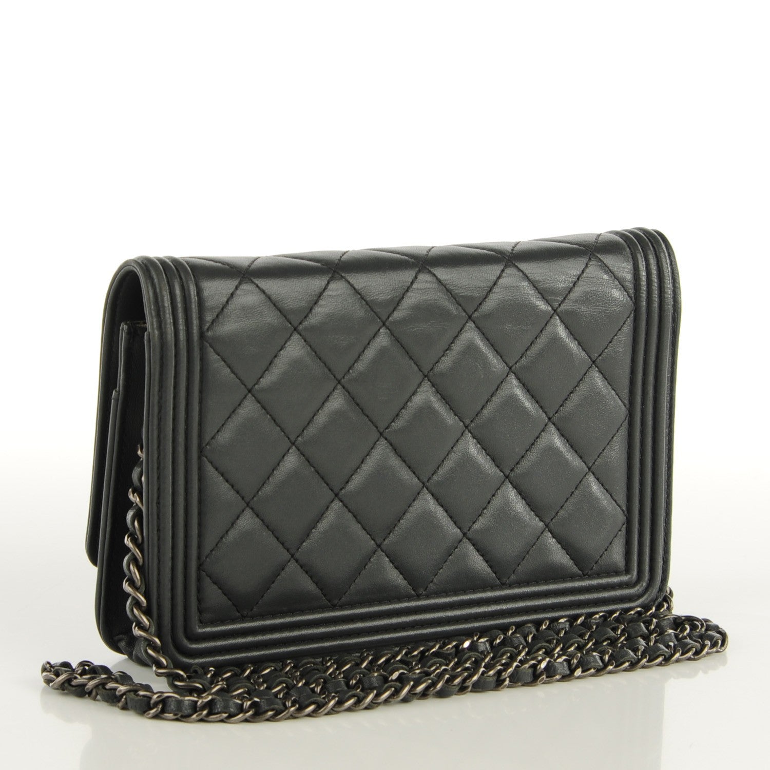 Chanel Lambskin Quilted Boy Wallet On Chain WOC Dark Grey 3 of 8