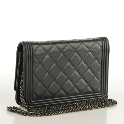 Chanel Lambskin Quilted Boy Wallet On Chain WOC Dark Grey 3 of 8