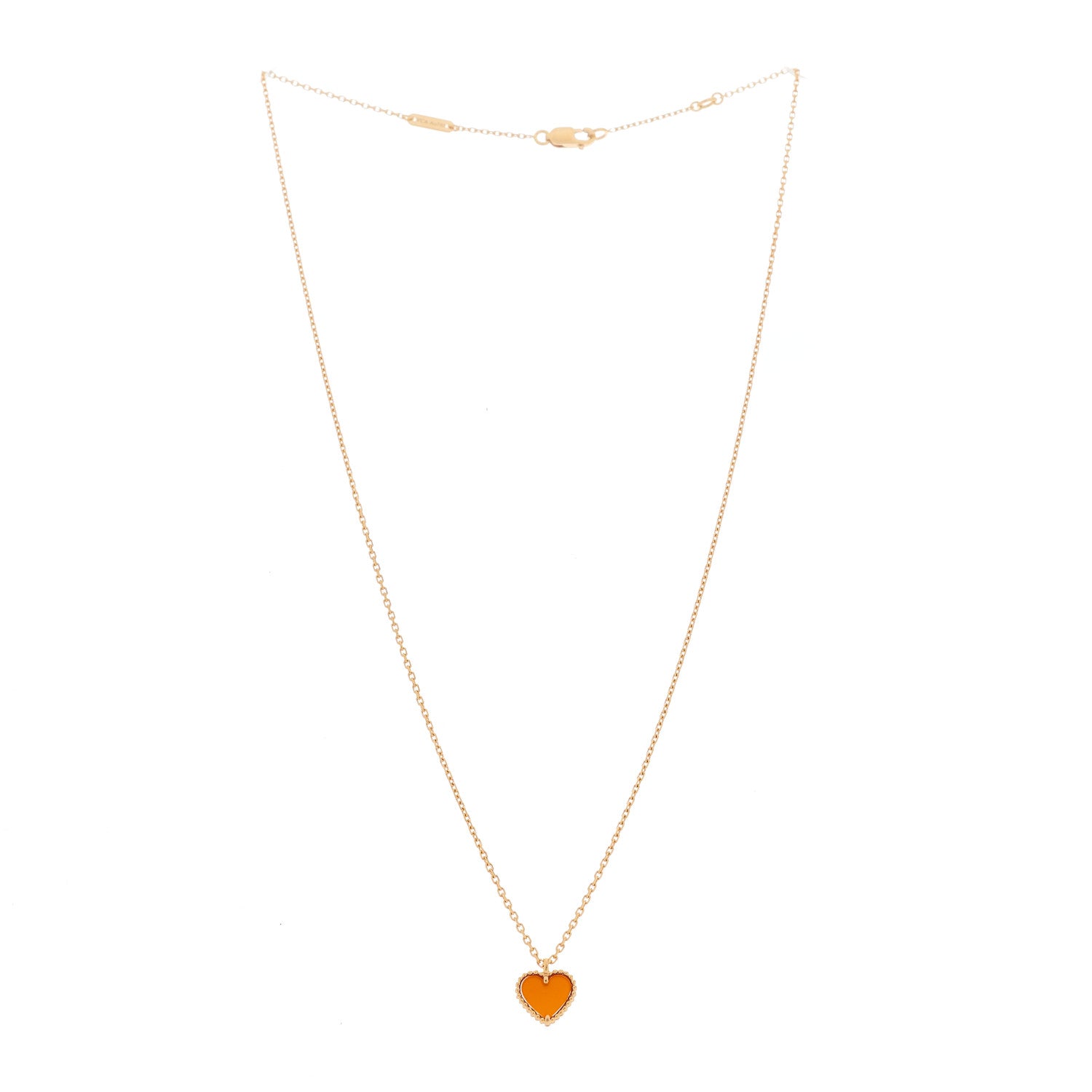 Van Cleef & Arpels 18k Rose Gold Carnelian Sweet Alhambra Heart Pendant Necklace 3 of 5