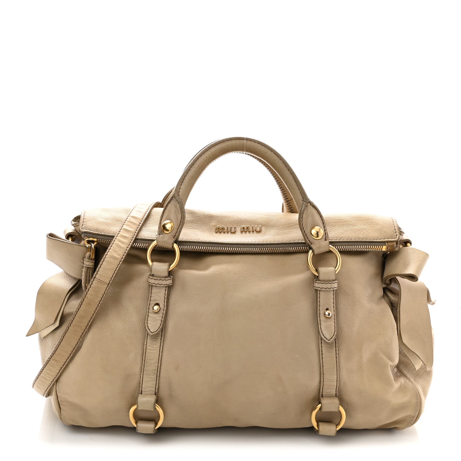 Miu Miu Vitello Lux Bow Bag Beige 1 of 14