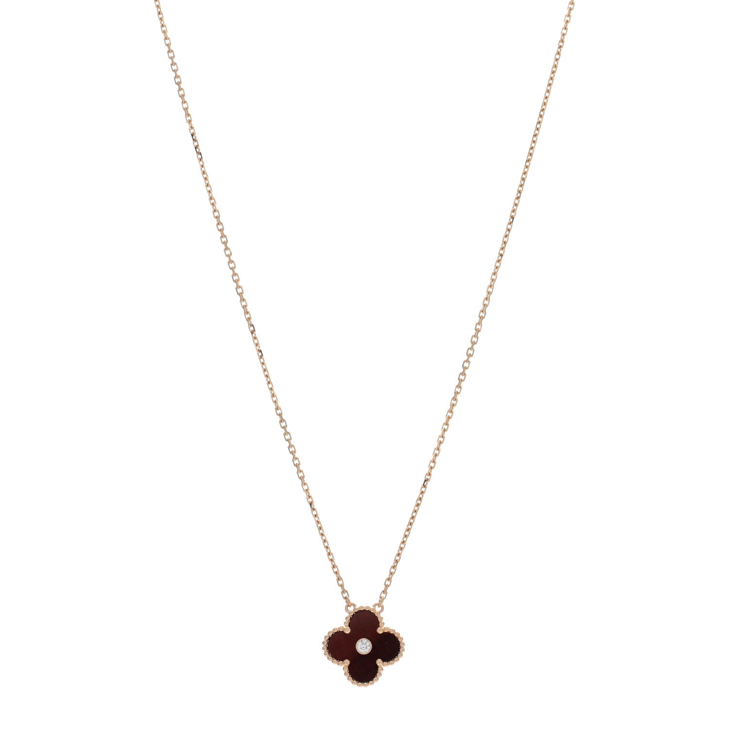 Van Cleef & Arpels 18K Rose Gold Diamond Bulls Eye Vintage Alhambra Pendant Necklace 1 of 4