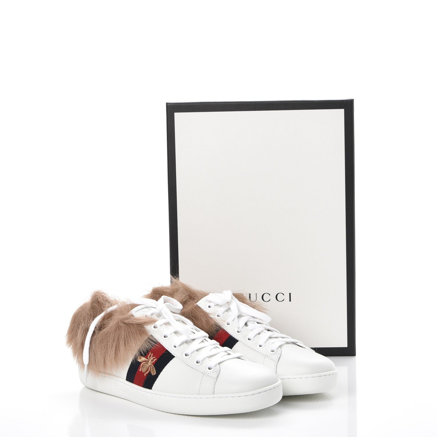 Gucci Calfskin Wool Web Bee Embroidered Womens Ace Sneakers 38.5 White 10 of 10