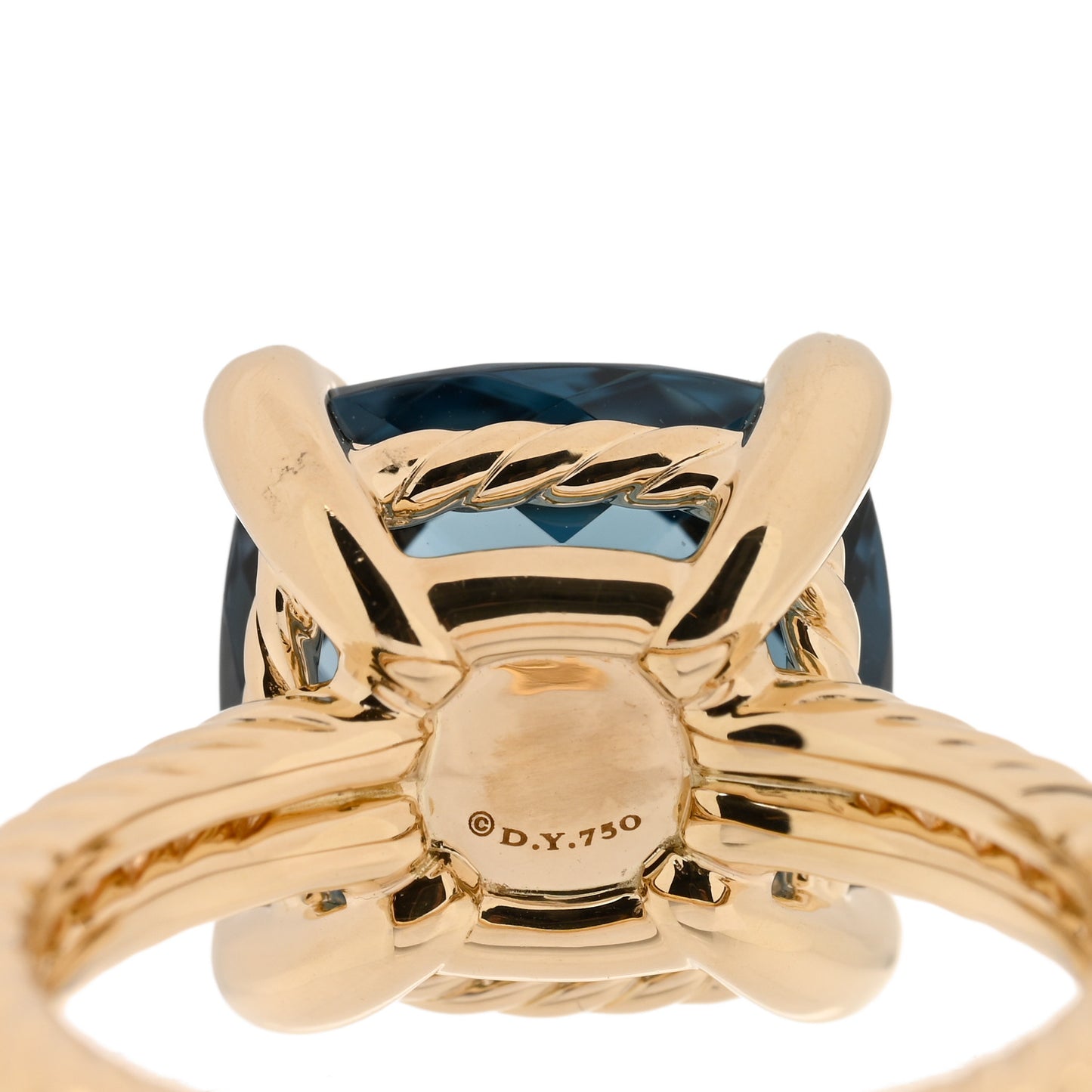18K Yellow Gold Diamond Hampton Blue Topaz 11mm Chatelaine Ring 52 6