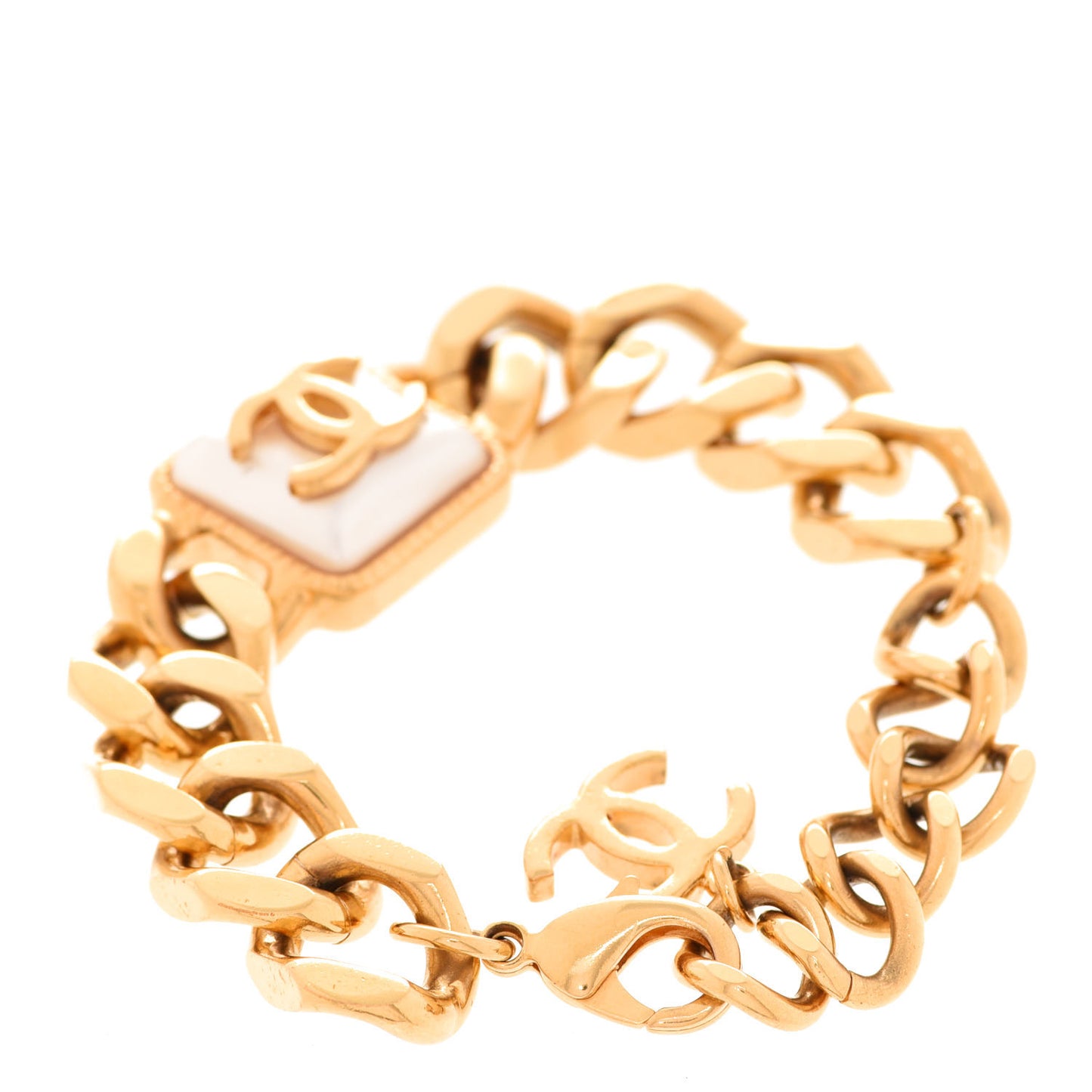 Pearl CC Chain Link Bracelet Gold