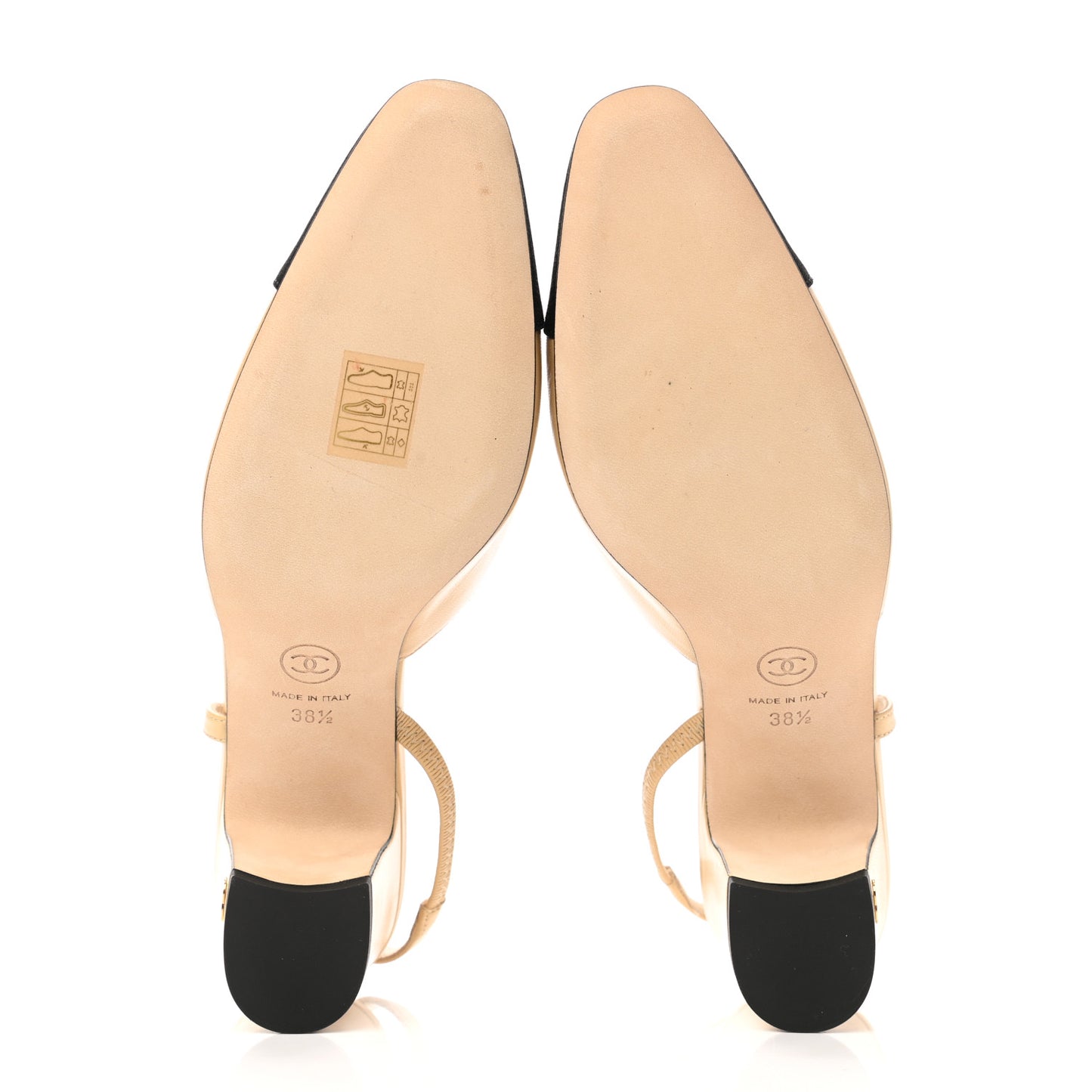 Goatskin Grosgrain Cap Toe CC Slingback Pumps 38.5 Beige Black