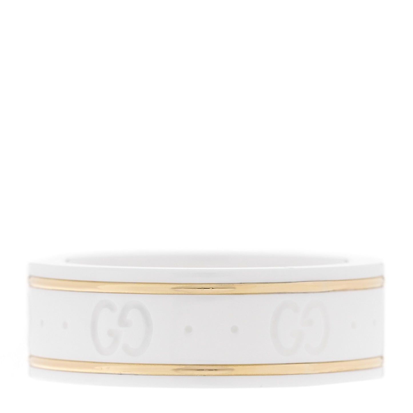 18K Yellow Gold Ceramic Icon Band Ring 53 6.25 White