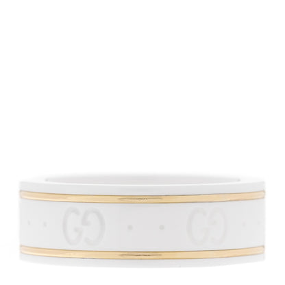 Gucci 18K Yellow Gold Ceramic Icon Band Ring 53 6.25 White 1 of 5
