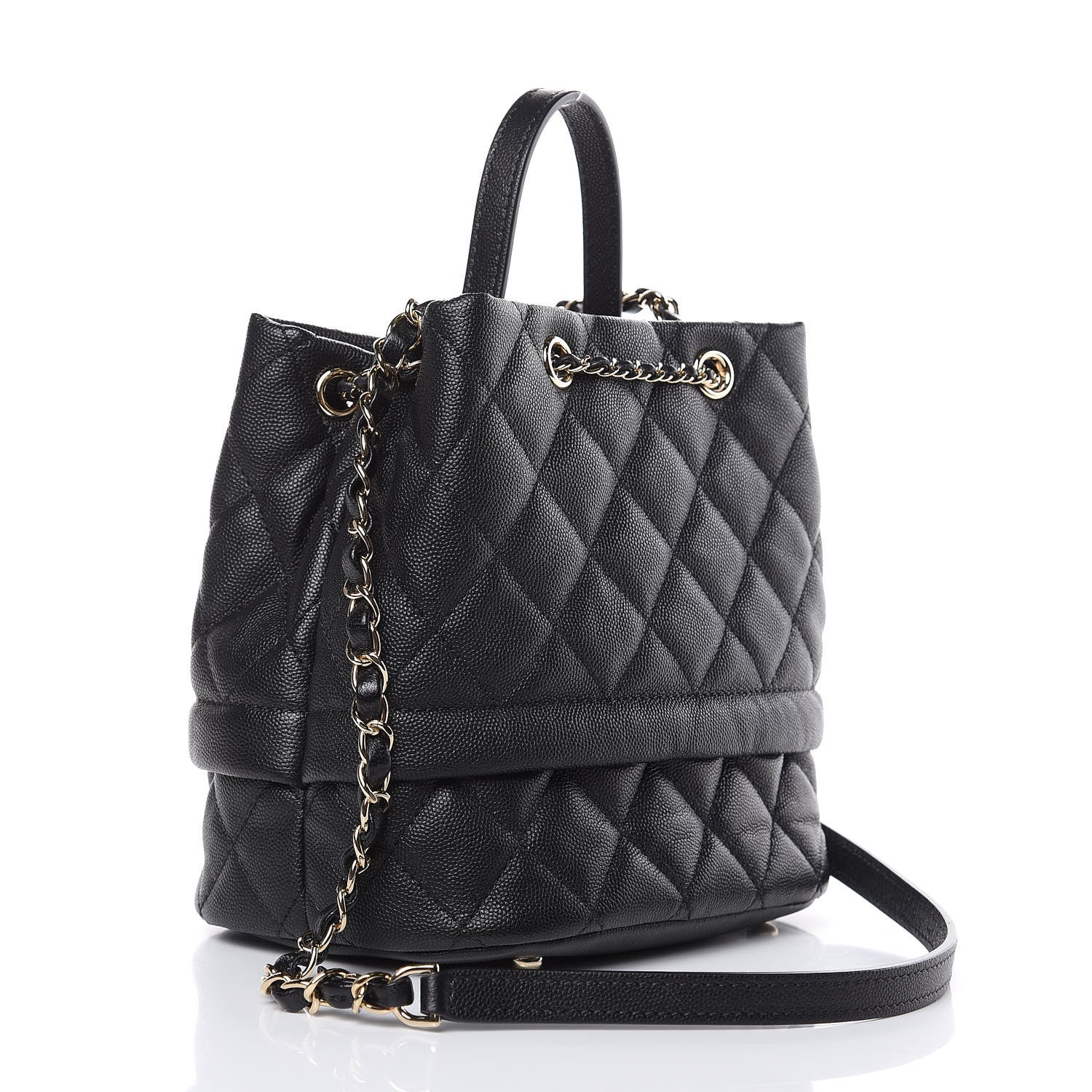 Chanel Caviar Quilted Rolled Up Bucket Drawstring Bag Black 3 of 9