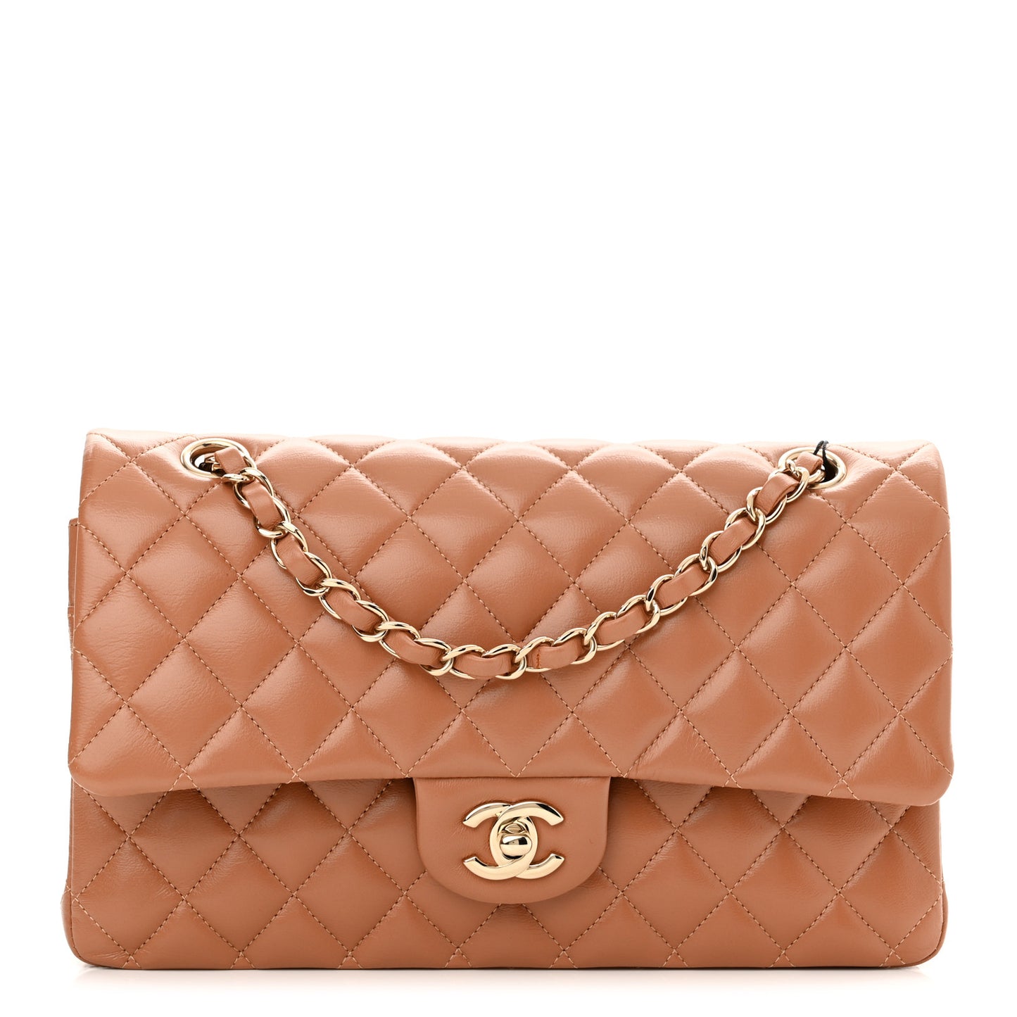 Lambskin Quilted Medium Double Flap Brown
