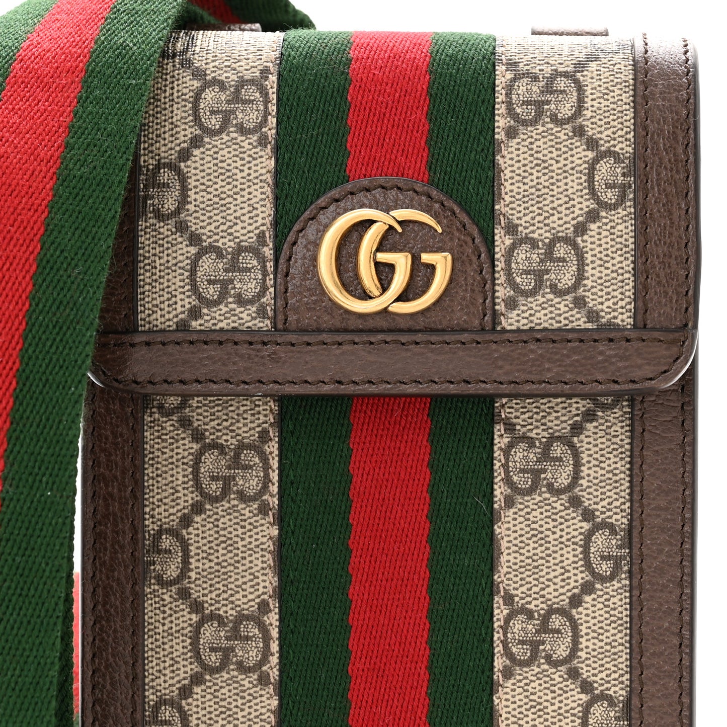 GG Supreme Monogram Web Mini Ophidia Crossbody Bag Detachable Wallet Beige Ebony
