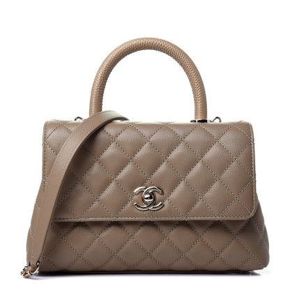 Chanel Caviar Lizard Embossed Quilted Mini Coco Handle Flap Dark Beige 1 of 4