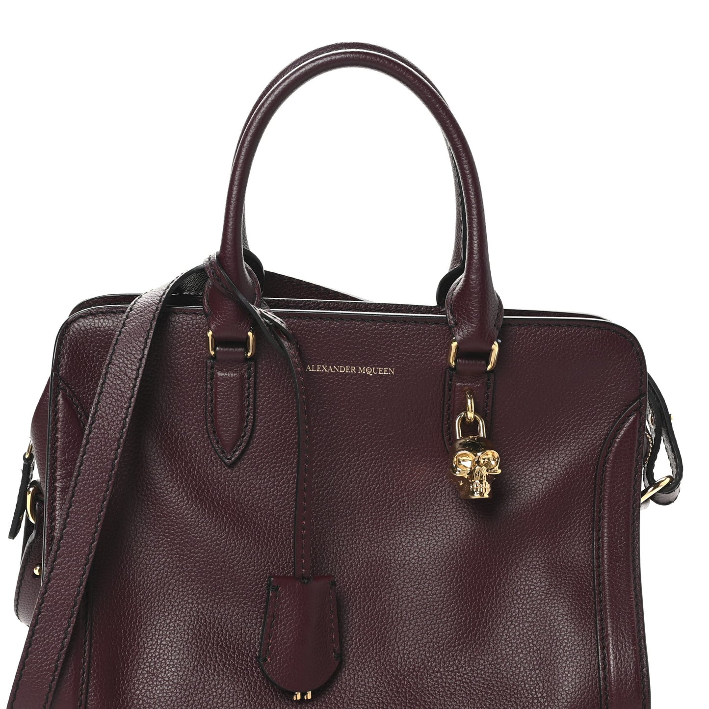 Pebbled Calfskin Small Skull Padlock Zip Around Tote Burgundy