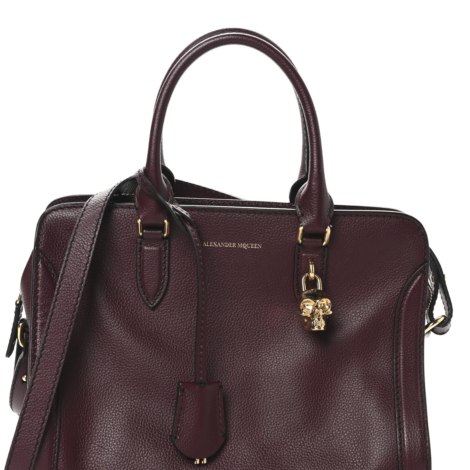 Alexander McQueen Pebbled Calfskin Small Skull Padlock Zip Around Tote Burgundy 8 of 10