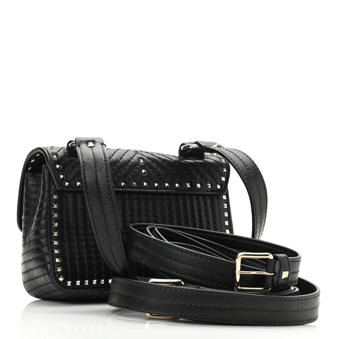 Lambskin ZiggyStud Rockstud Convertible Crossbody Belt Bag Black