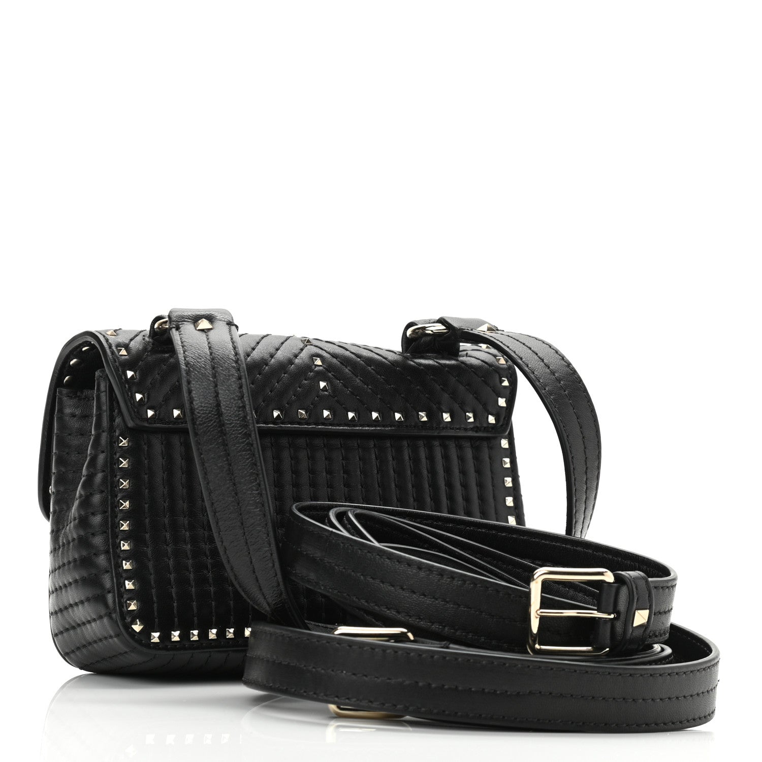 Valentino Garavani Lambskin ZiggyStud Rockstud Convertible Crossbody Belt Bag Black 3 of 10