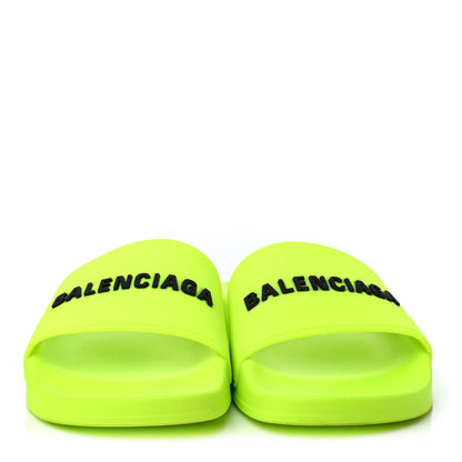 Balenciaga PVC Logo Womens Pool Slide Sandals 38 Jaune Fluo 2 of 6