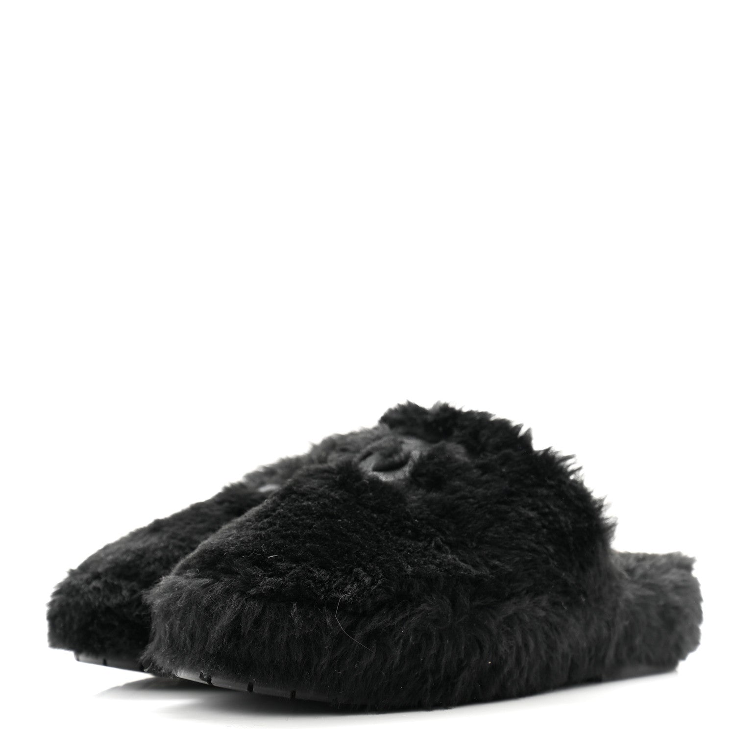 Chanel Shearling Lambskin CC Flat Mules 40 Black 3 of 15