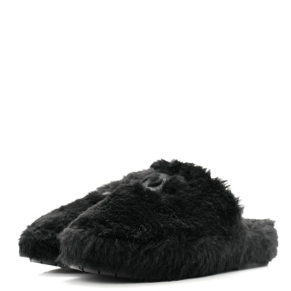 Chanel Shearling Lambskin CC Flat Mules 40 Black 3 of 15