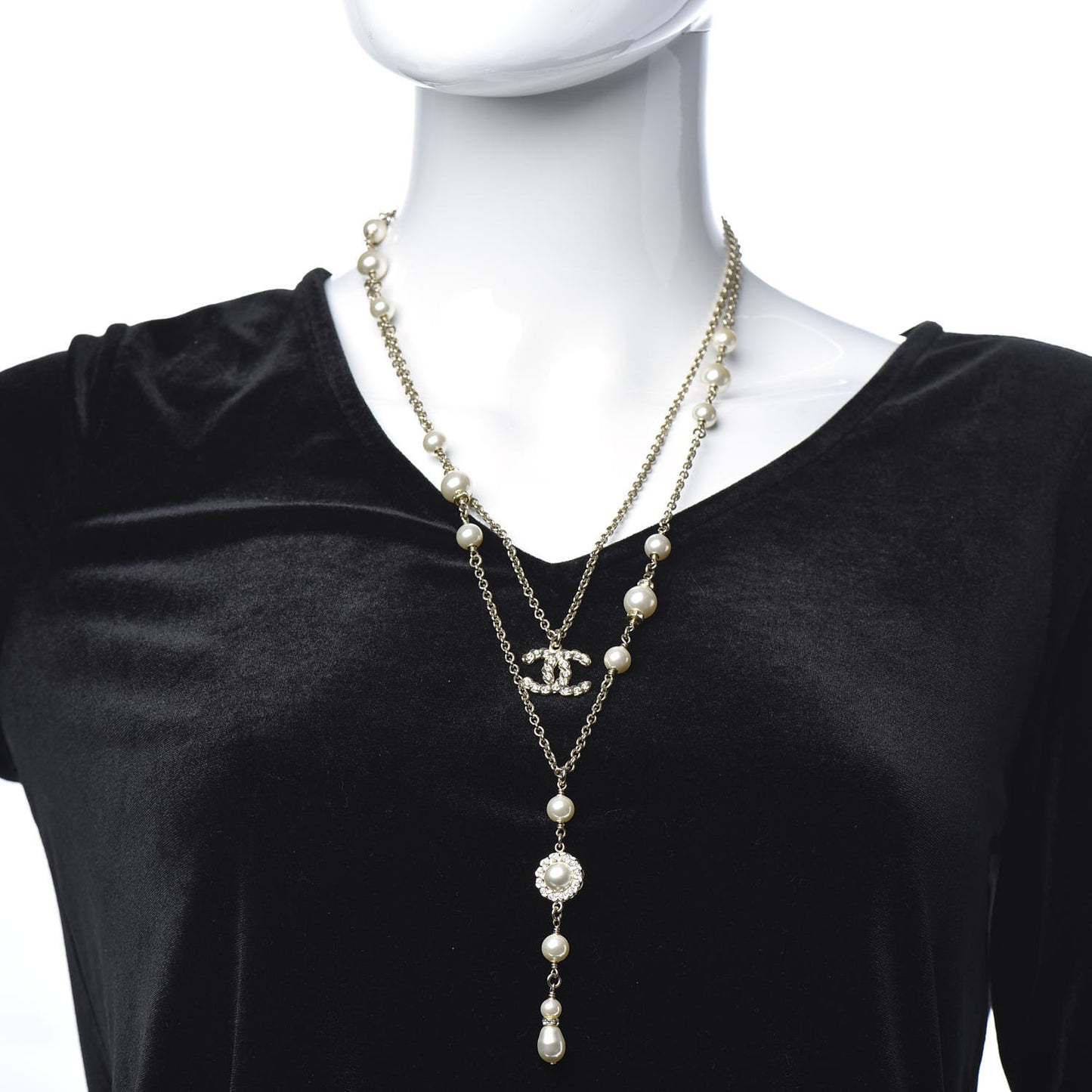 Crystal Pearl Pearls Coronation CC Layered Necklace Gold